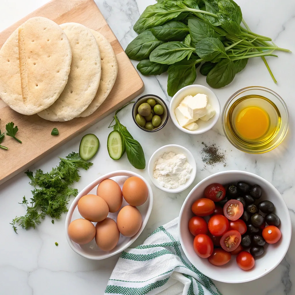 Ingredients for Mediterranean breakfast sandwich