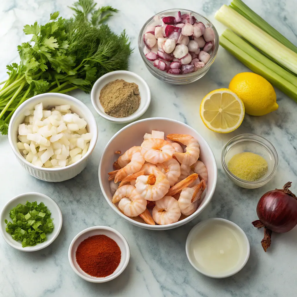 Ingredients for seafood salad