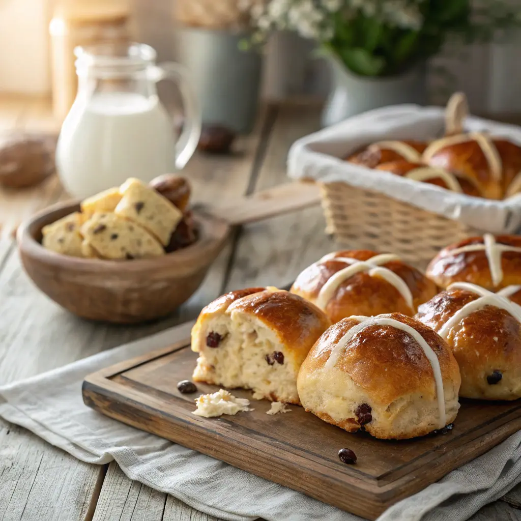 Hot cross buns fresh from oven