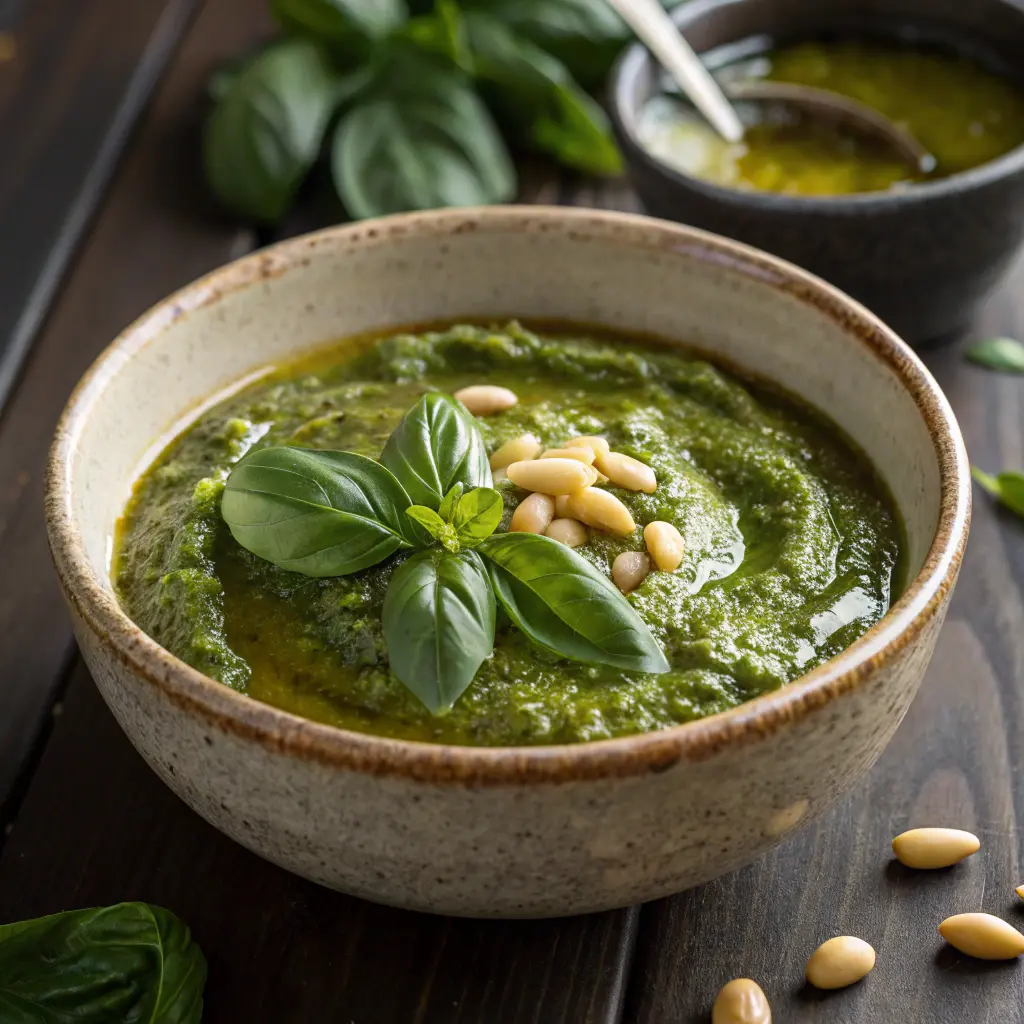 Classic basil pesto in bowl