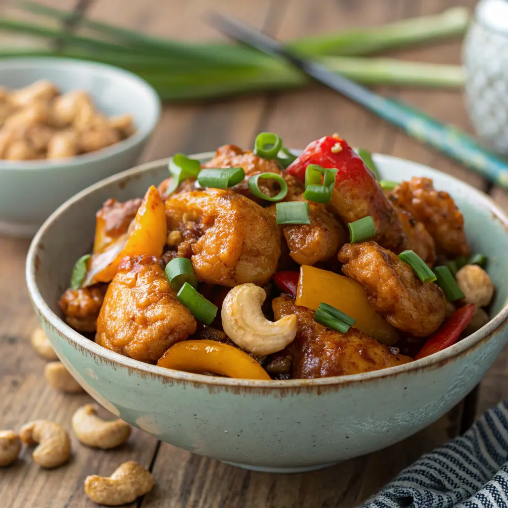 Authentic cashew chicken served in a bowl