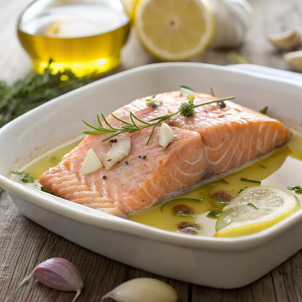 Olive Oil Poached Salmon simple healthy recipes 11 Cooking olive oil poached salmon in pan