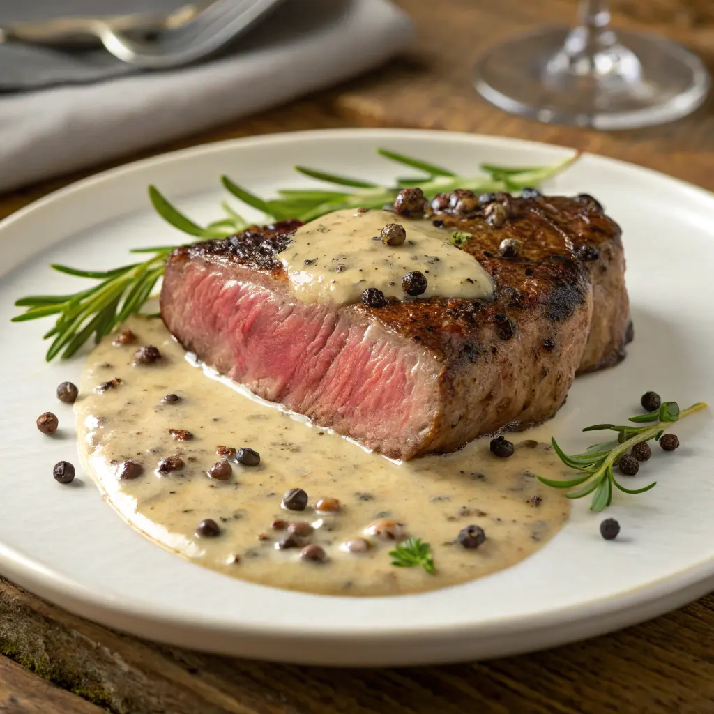 Steak au poivre with creamy sauce