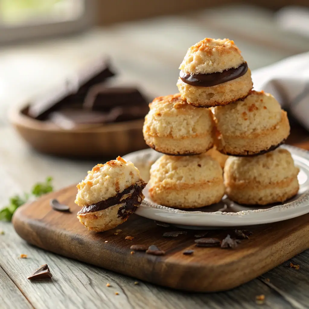 Coconut macaroons with chocolate drizzle