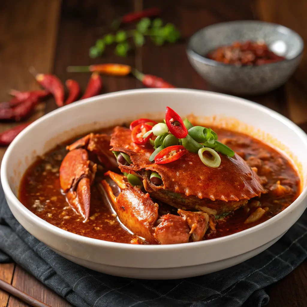 Singapore style chili crab in rich sauce
