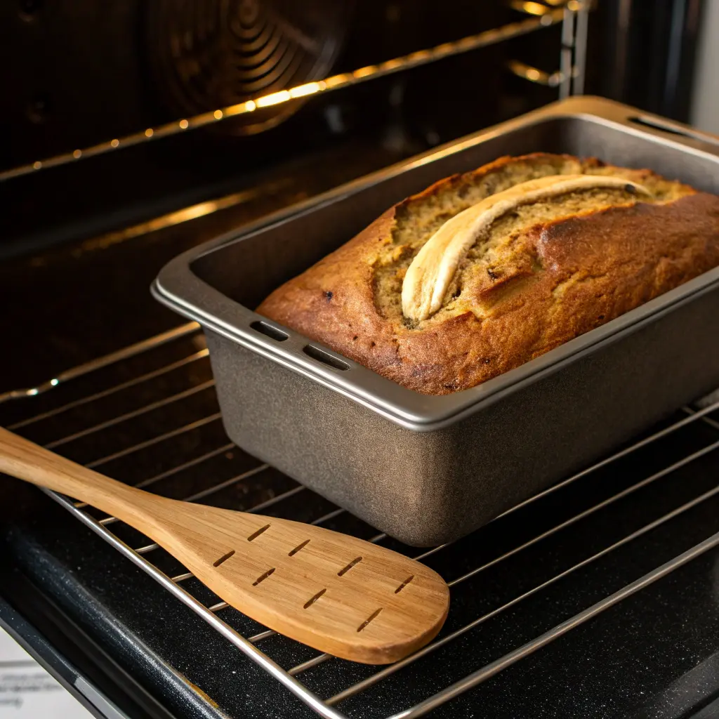 Gluten free banana bread in oven