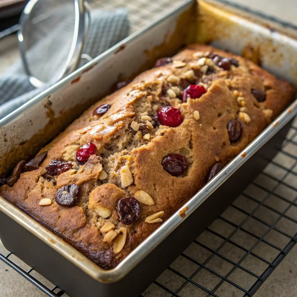 Baking banana split bread in loaf pan