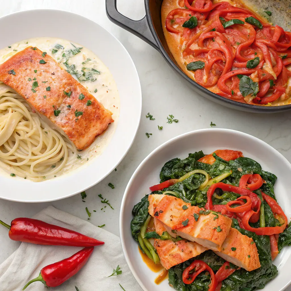 Salmon recipes with red pepper sauce variations