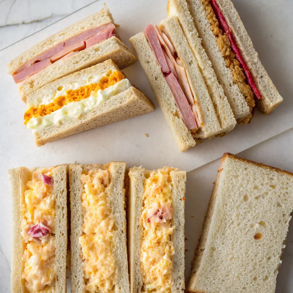 Tea sandwich variations with pimento cheese