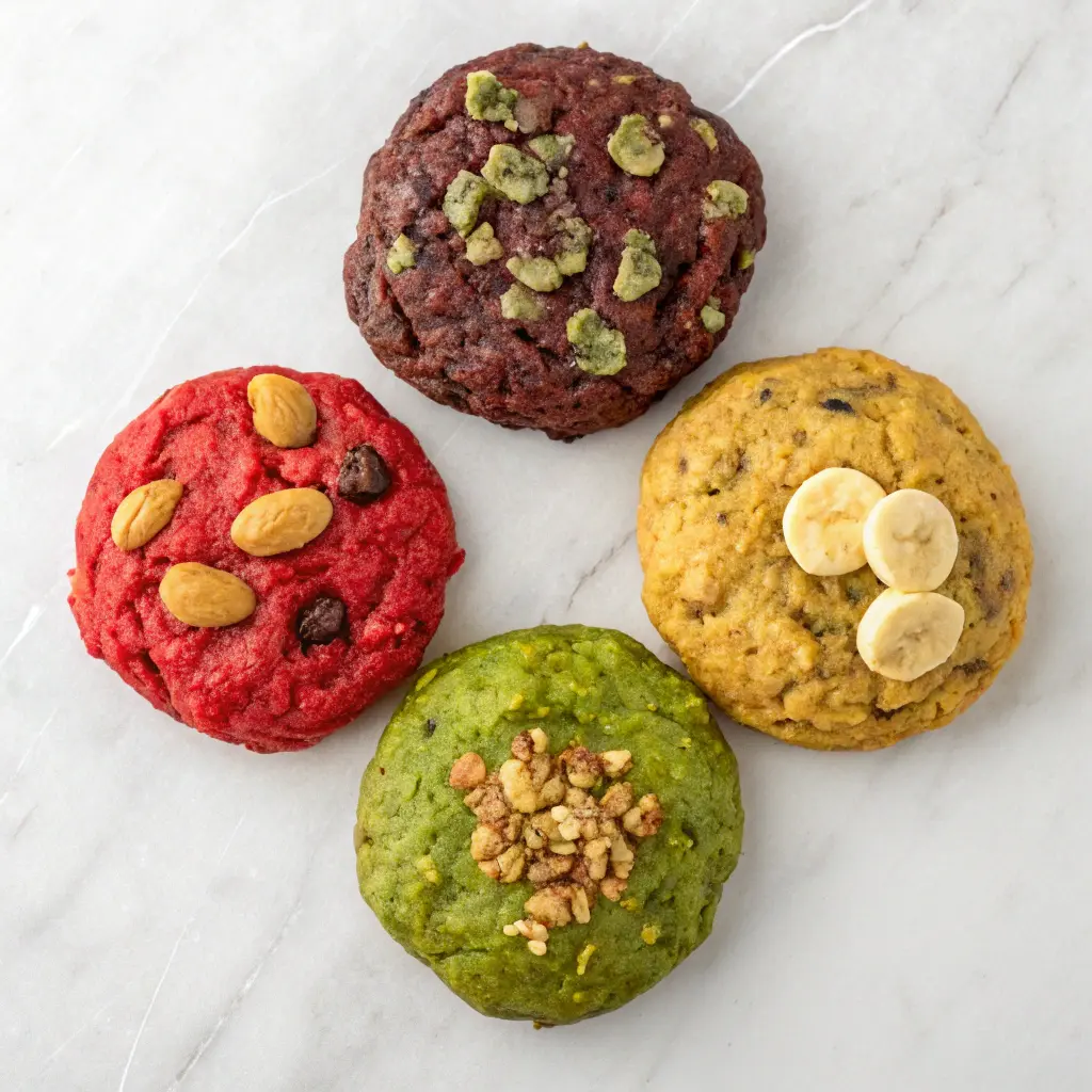 Four variations of superfood breakfast cookies