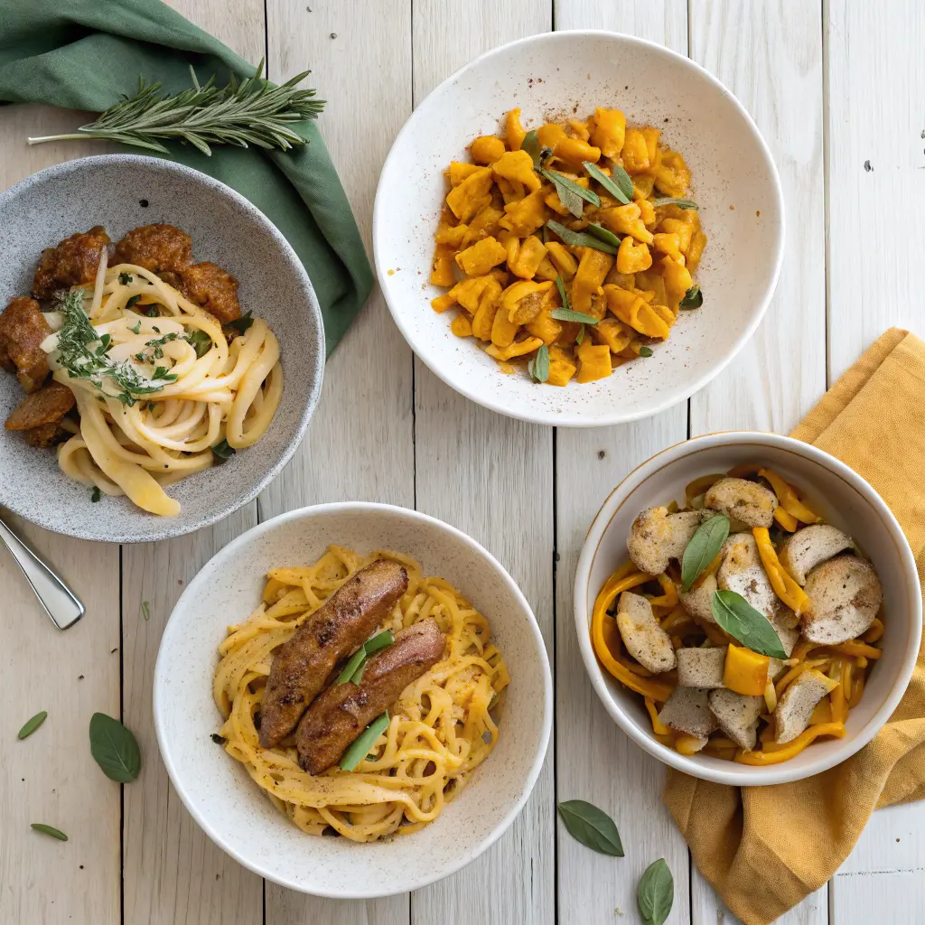 Four variations of butternut squash pasta