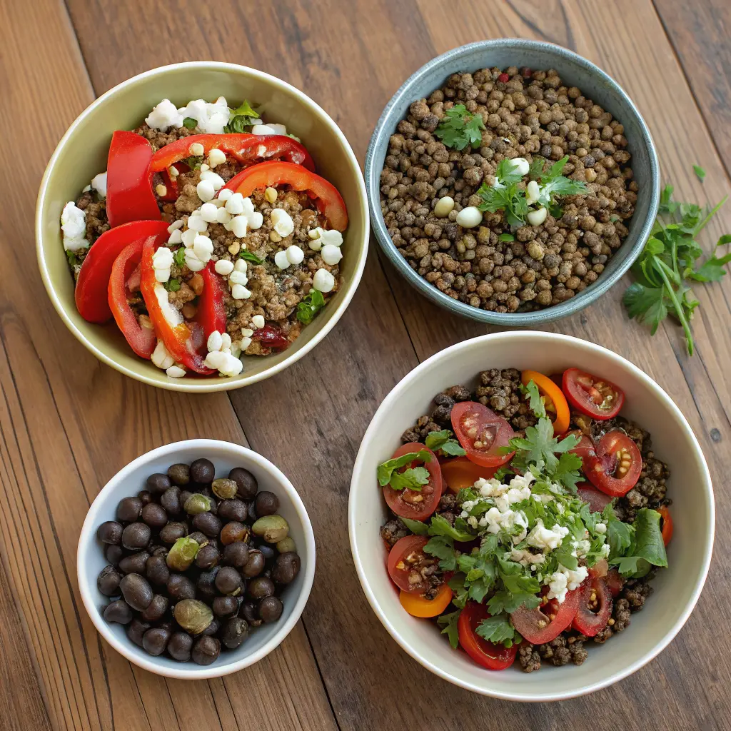 Variations of French lentil salad