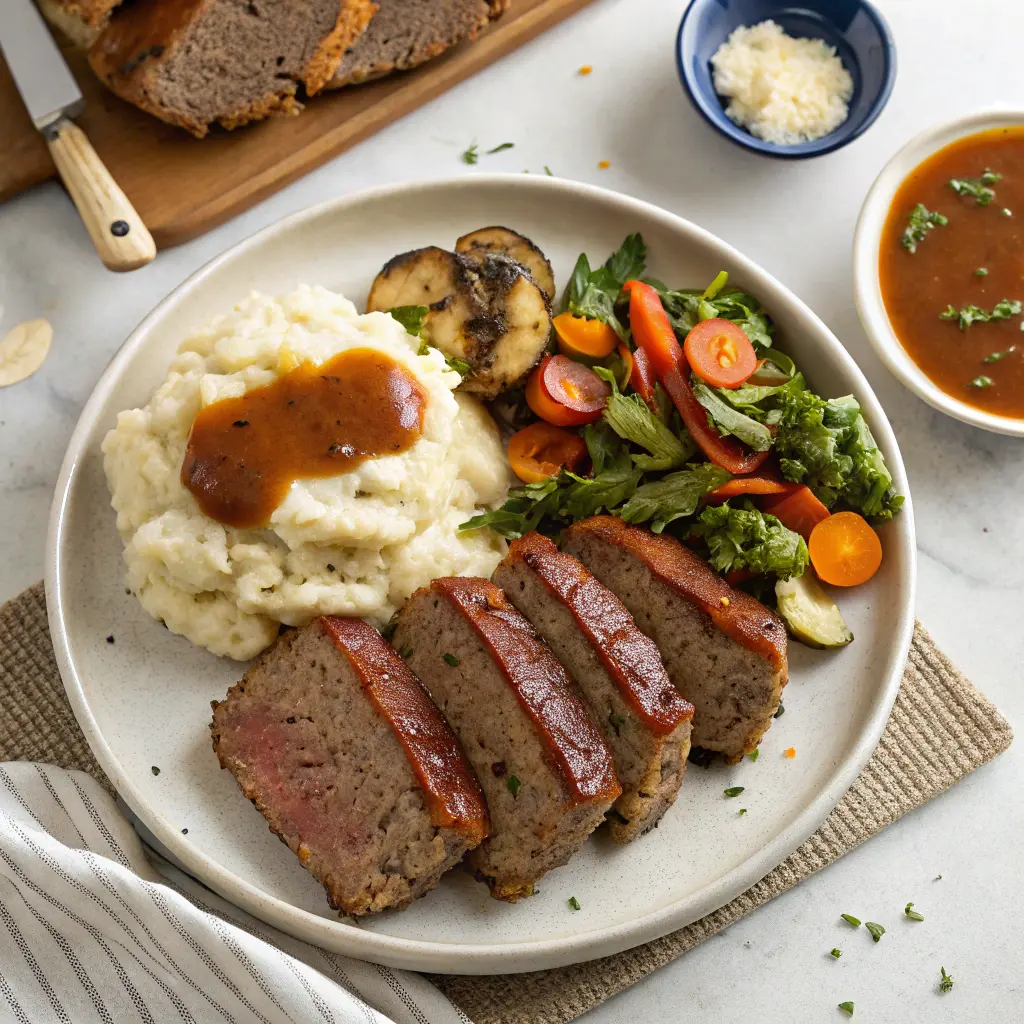 Meatloaf slices with sides