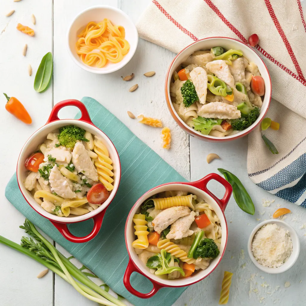 Variations of chicken pasta primavera
