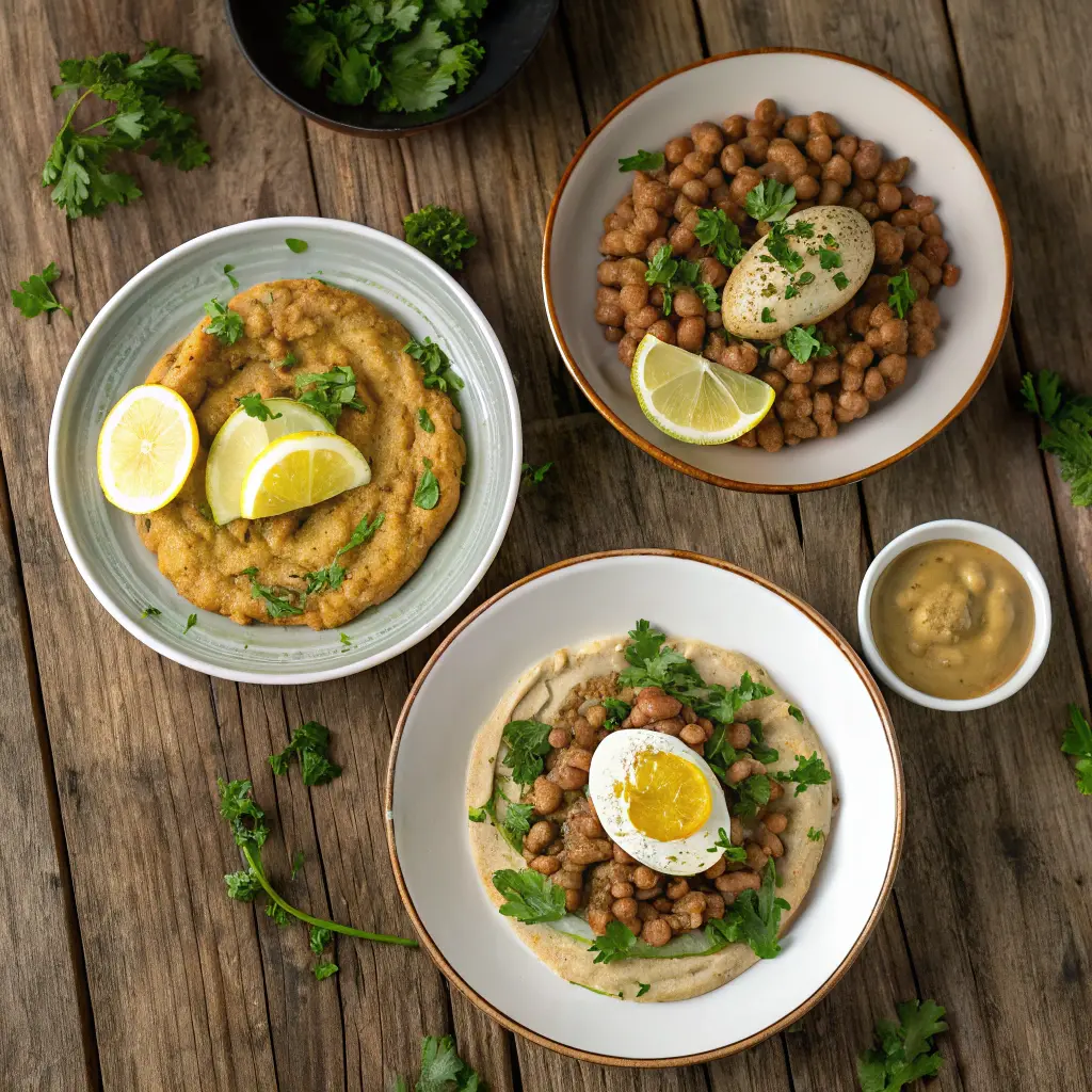 Variations of ful mudammas Egyptian fava beans