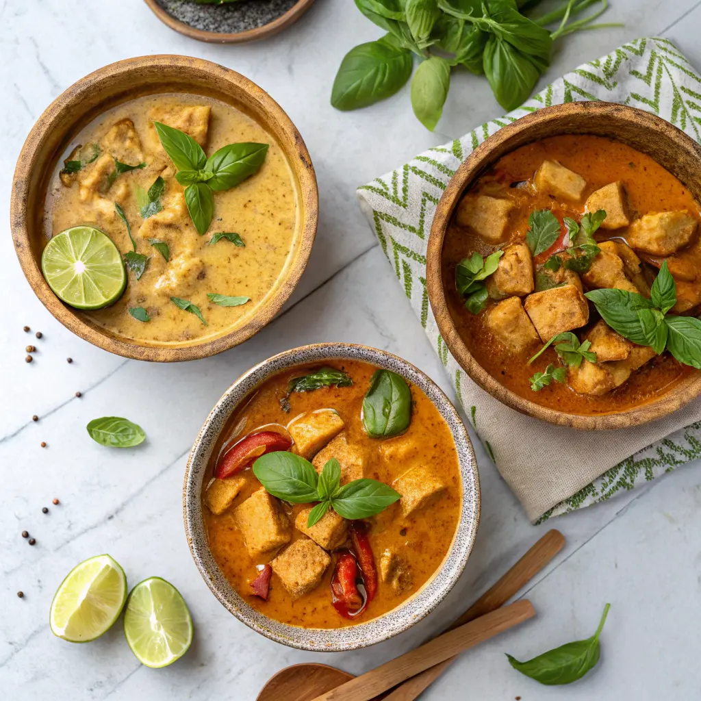 Three variations of Basil Chicken Coconut Curry