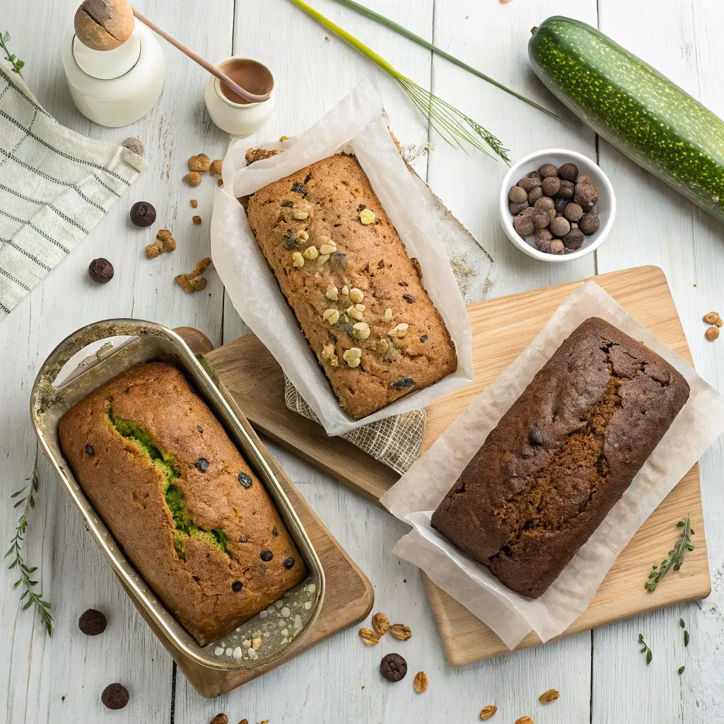 Three versions of cooks zucchini bread
