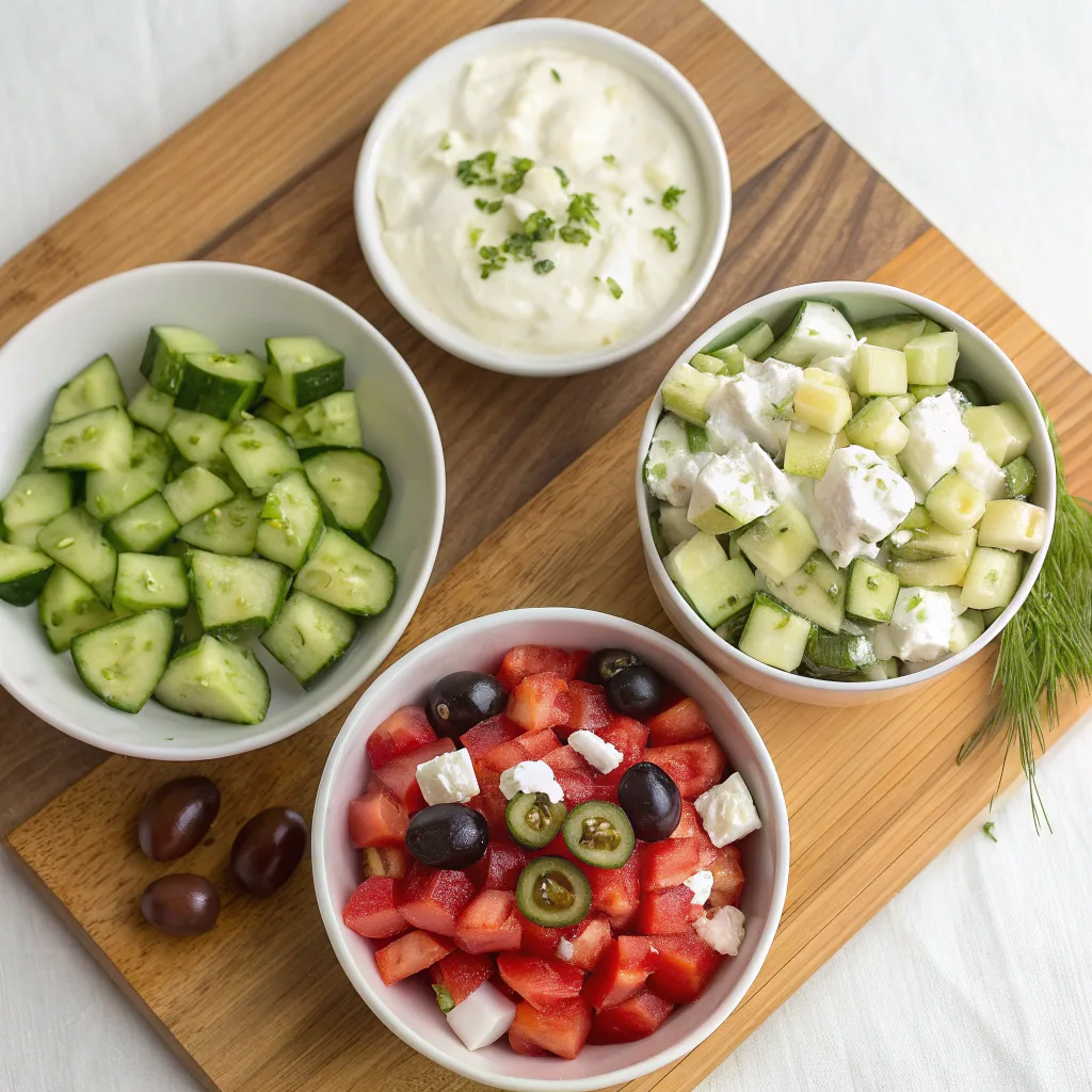 Variations of cucumber feta salad
