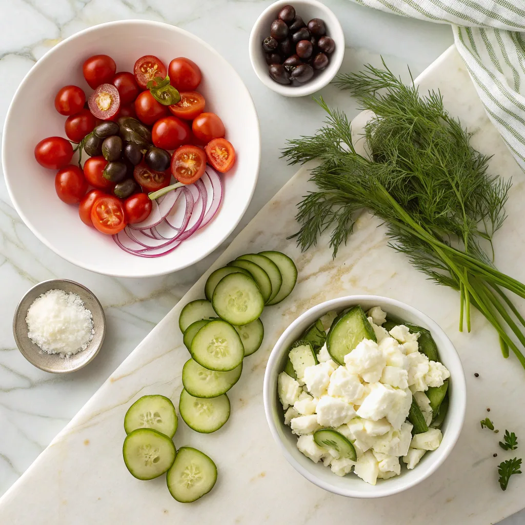 Ingredients for cucumber feta salad