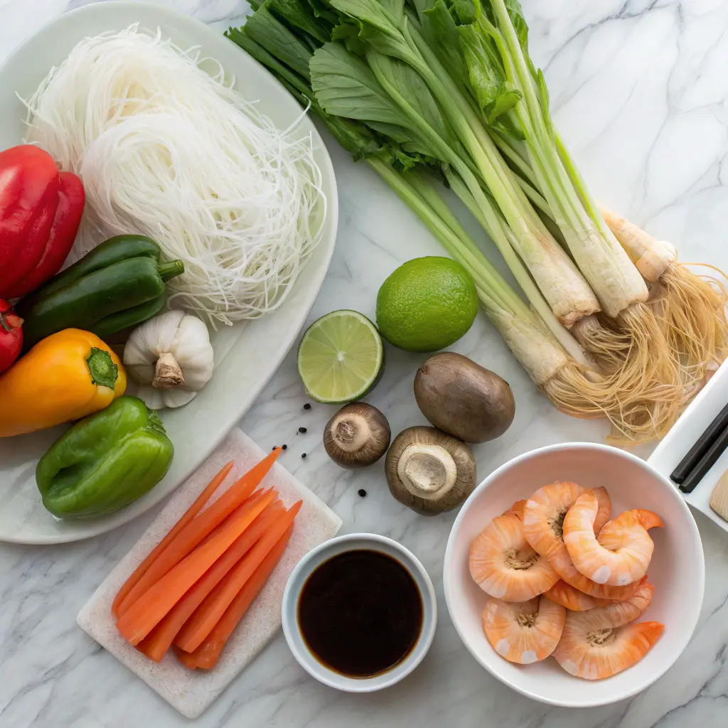 Ingredients for Shrimp and Glass Noodles