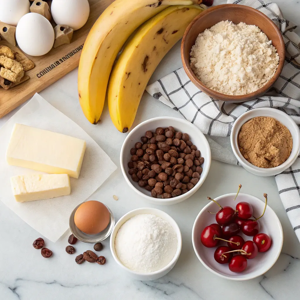 Ingredients for banana split bread