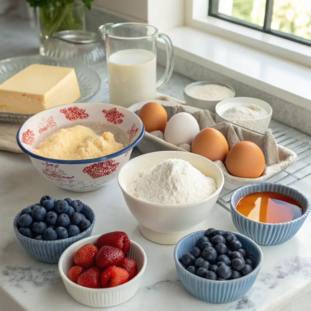 Ingredients for blueberry muffin strawberry shortcake cupcakes