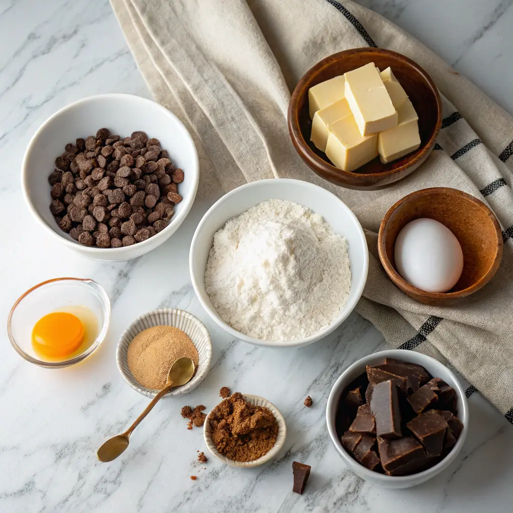 Ingredients for brownie brittle on marble counter