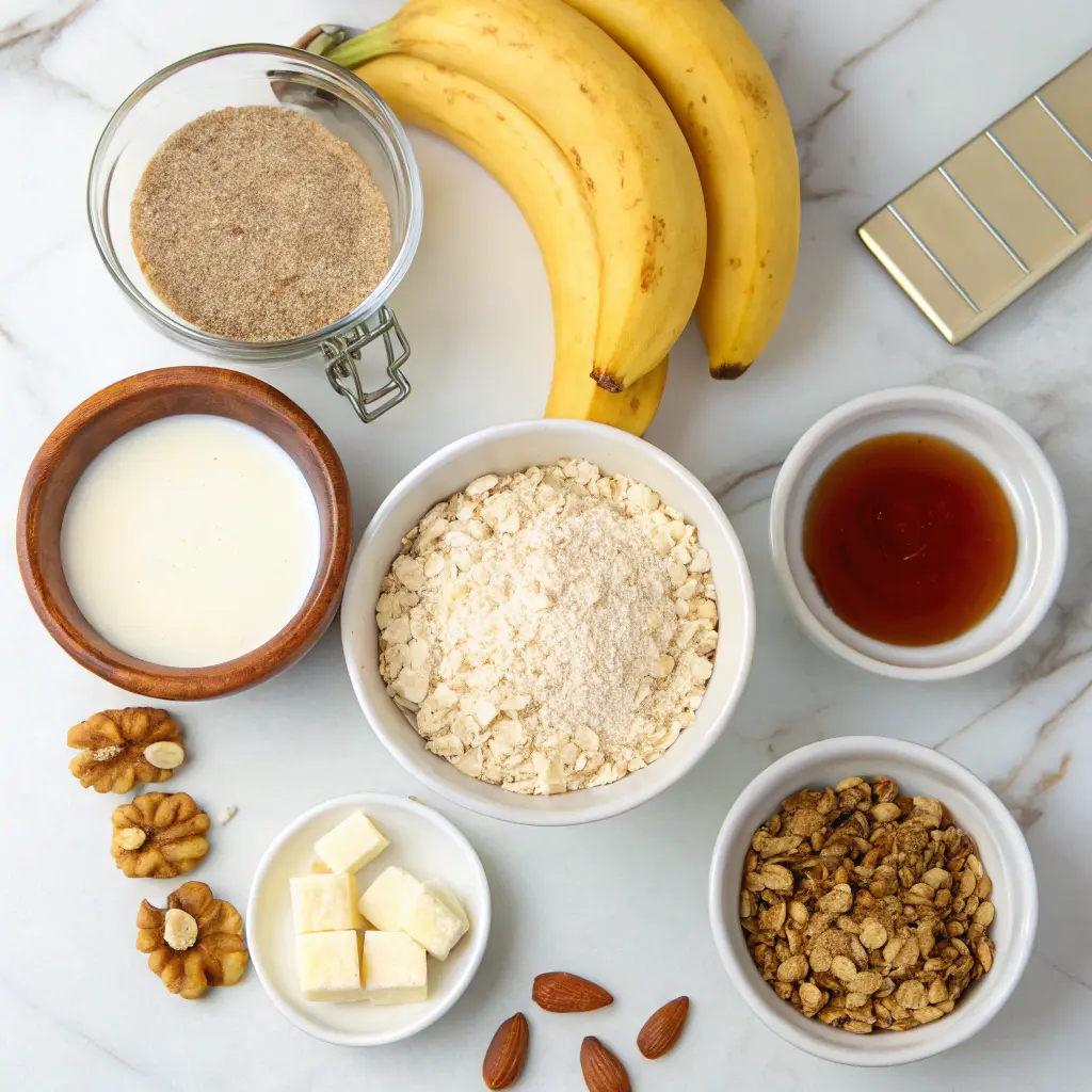 Ingredients for caramelized banana oatmeal