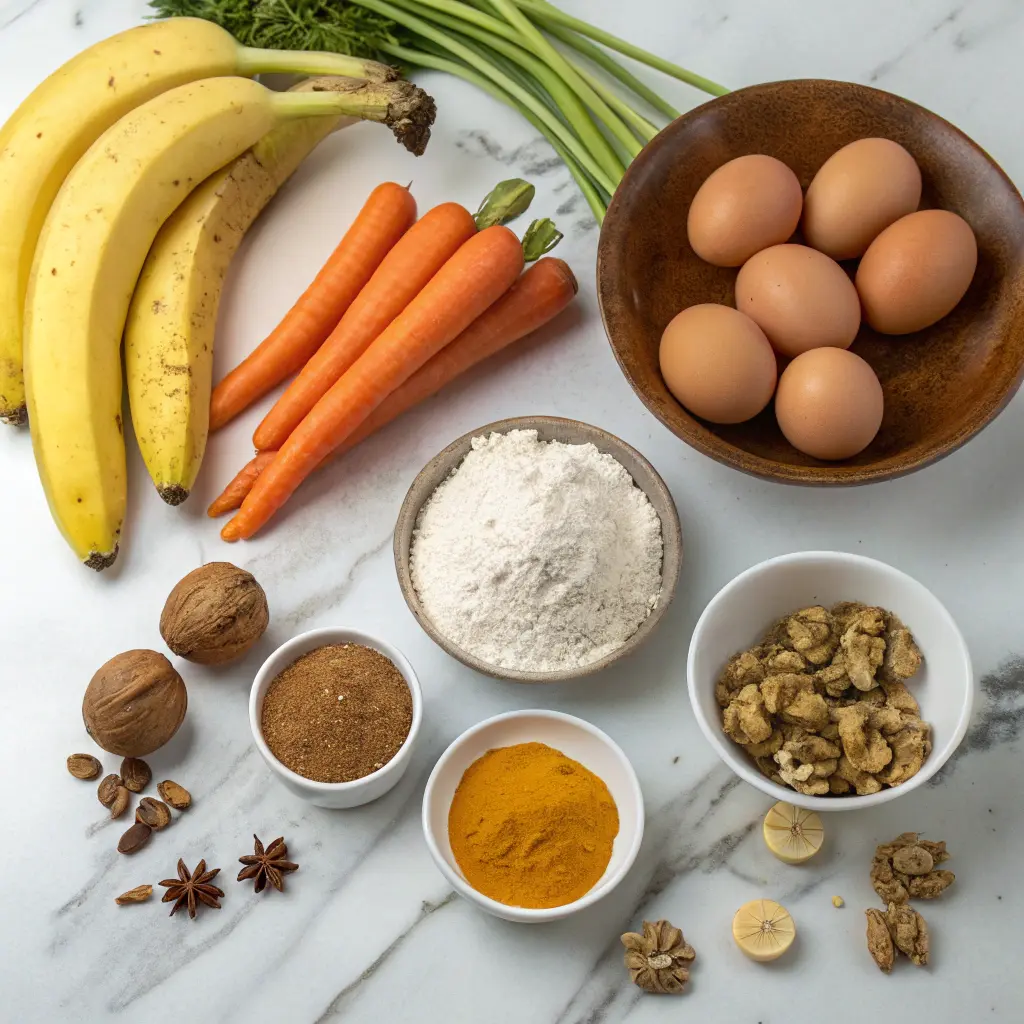 Ingredients for carrot cake banana bread