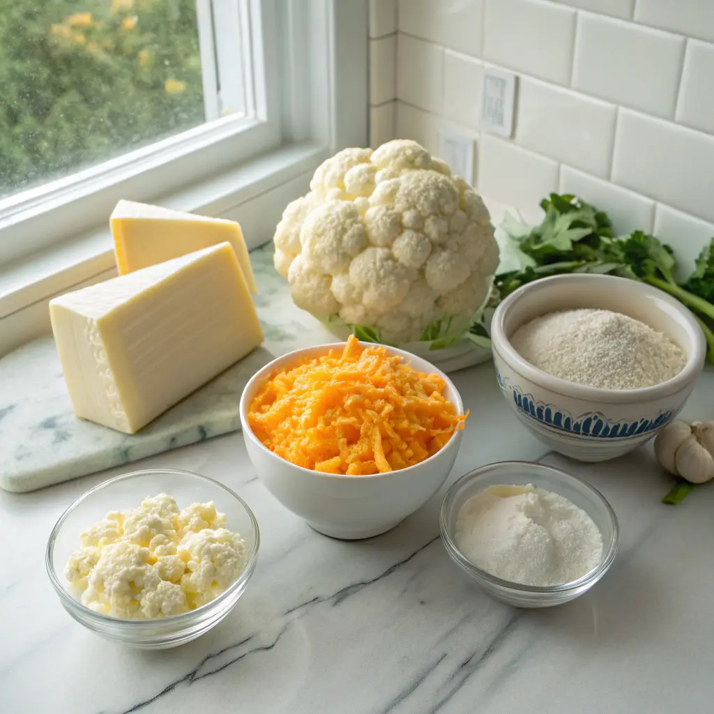 Ingredients for cauliflower mac and cheese