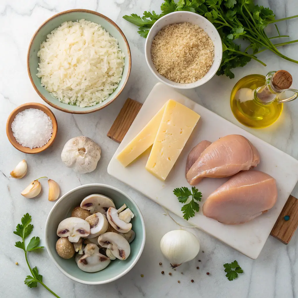 Ingredients for chicken and risotto dishes