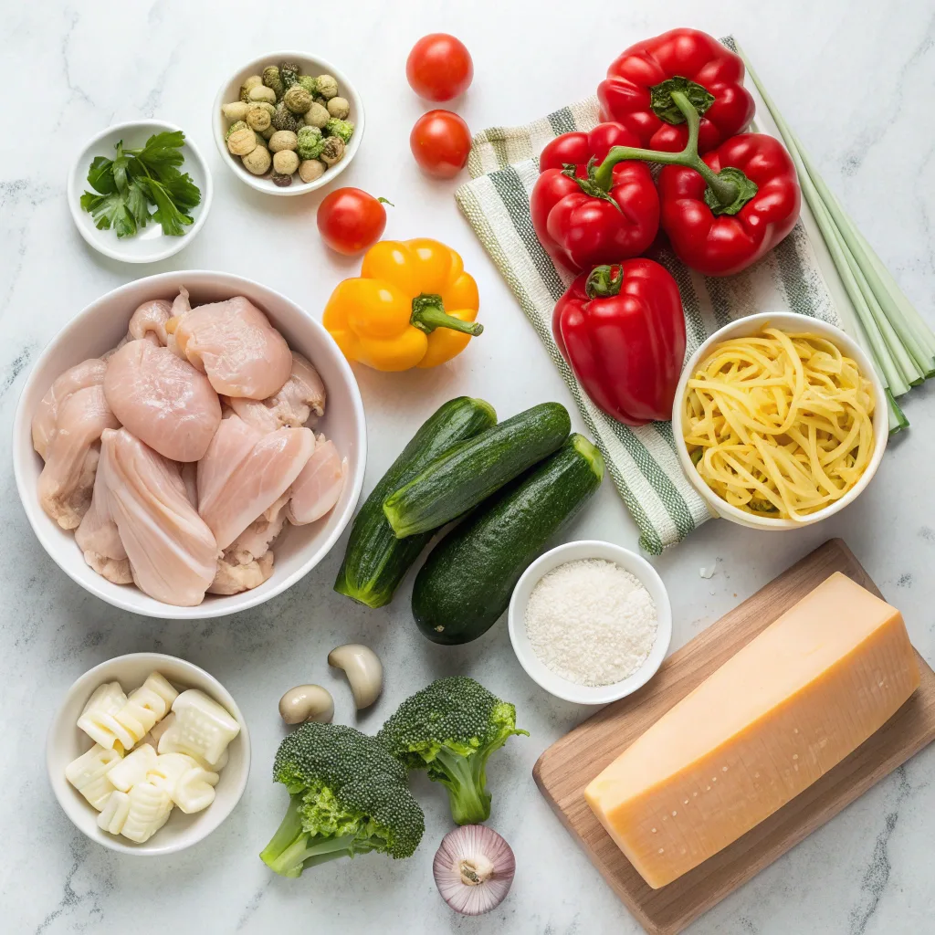 Ingredients for chicken pasta primavera