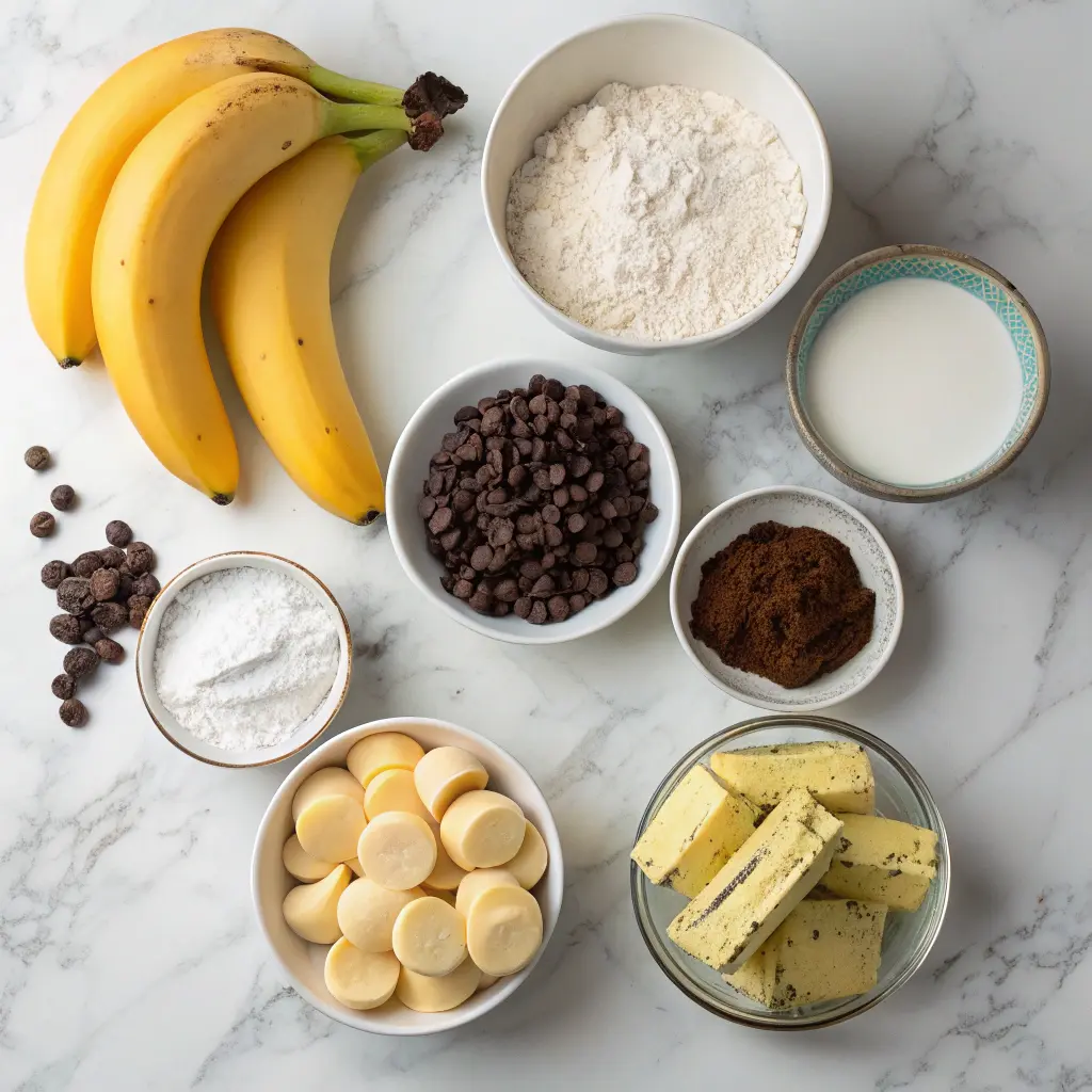 Ingredients for chocolate chip banana bread