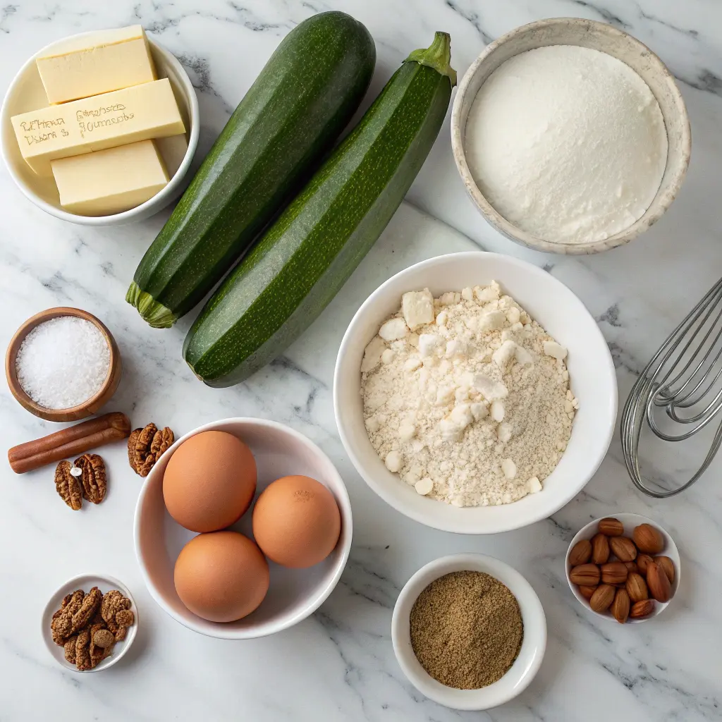 Ingredients for cooks zucchini bread