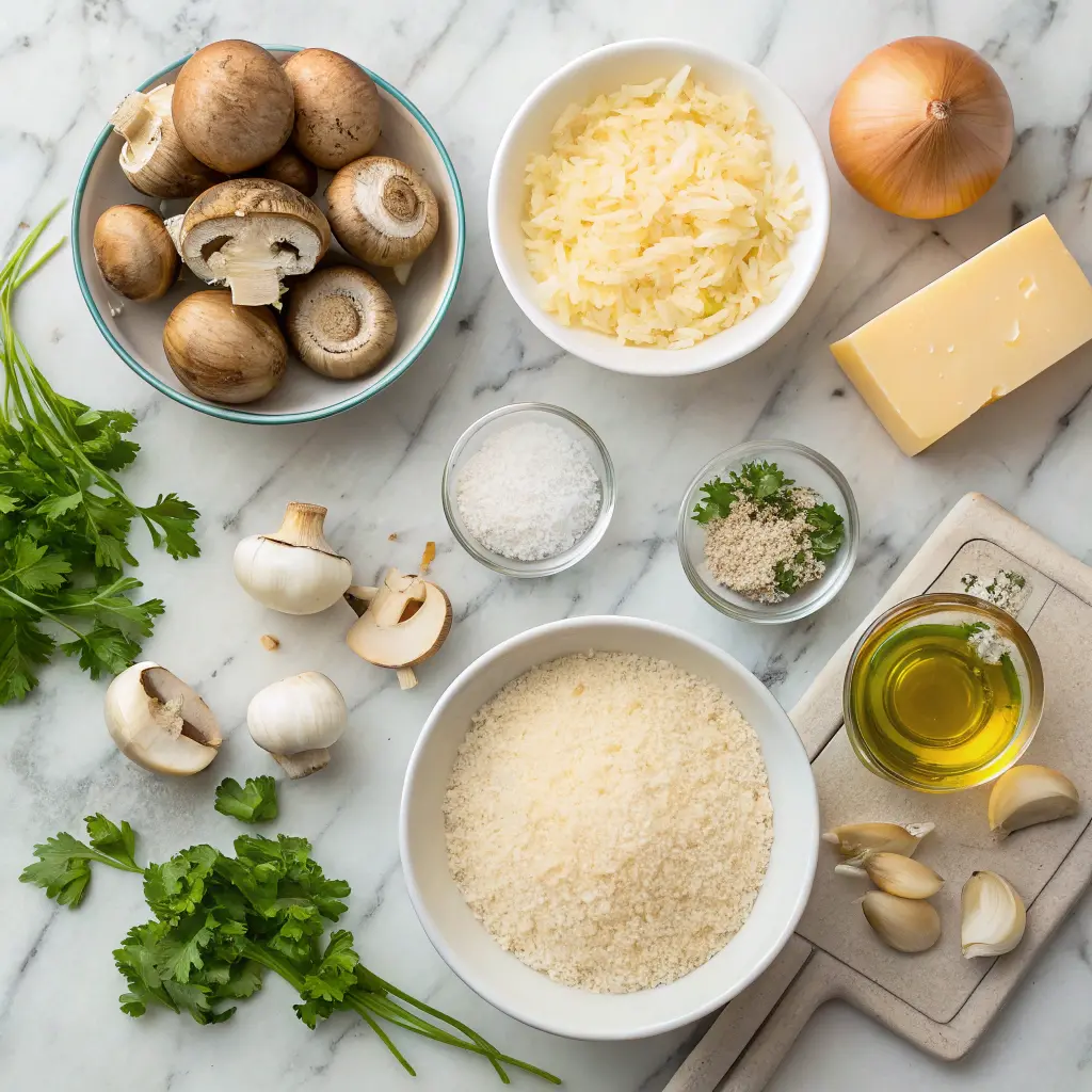 Ingredients for mushroom risotto laid out