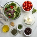 Ingredients for feta salad on marble