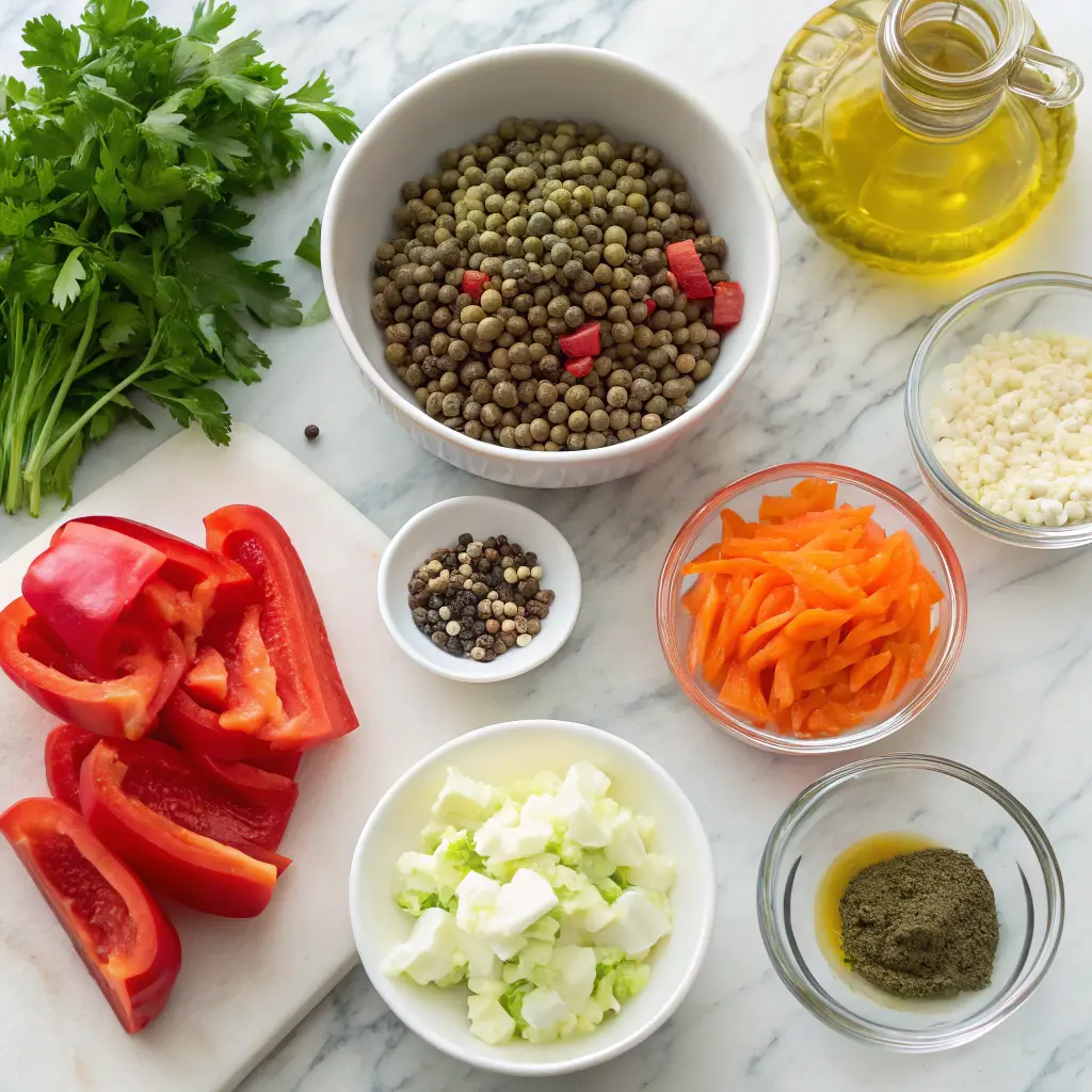 Ingredients for French lentil salad