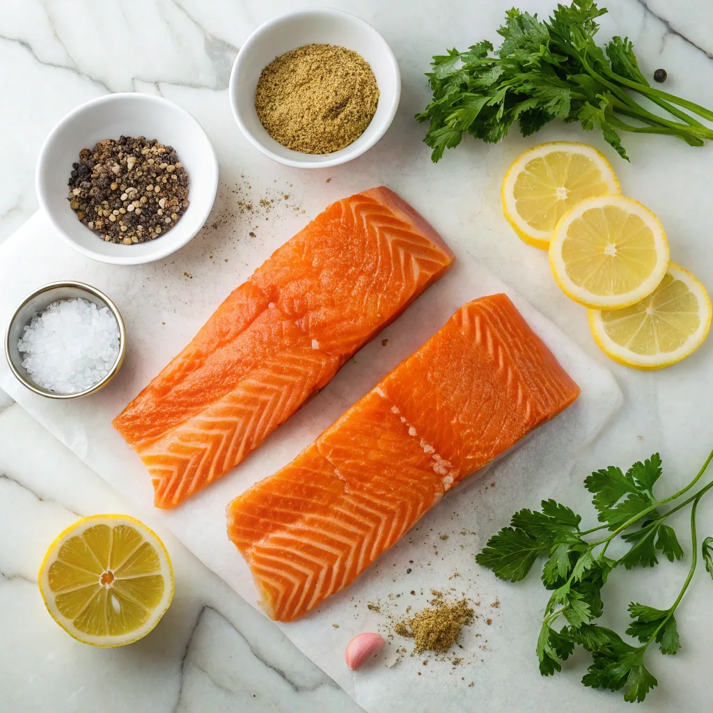 Ingredients for fried lemon pepper salmon