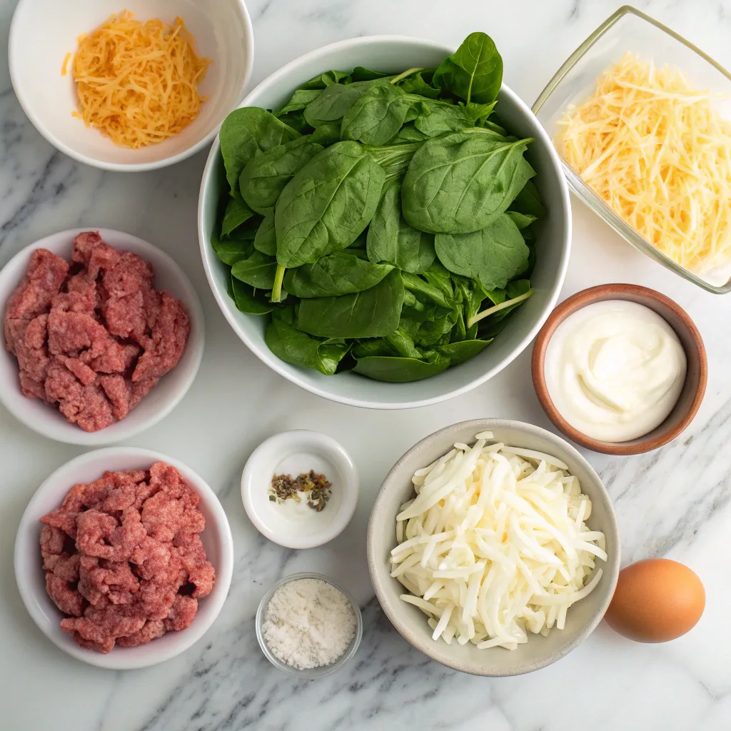 Ground Beef Spinach Casserole Recipe – Healthy & Delicious 9 Ingredients for Ground Beef Spinach Casserole laid out