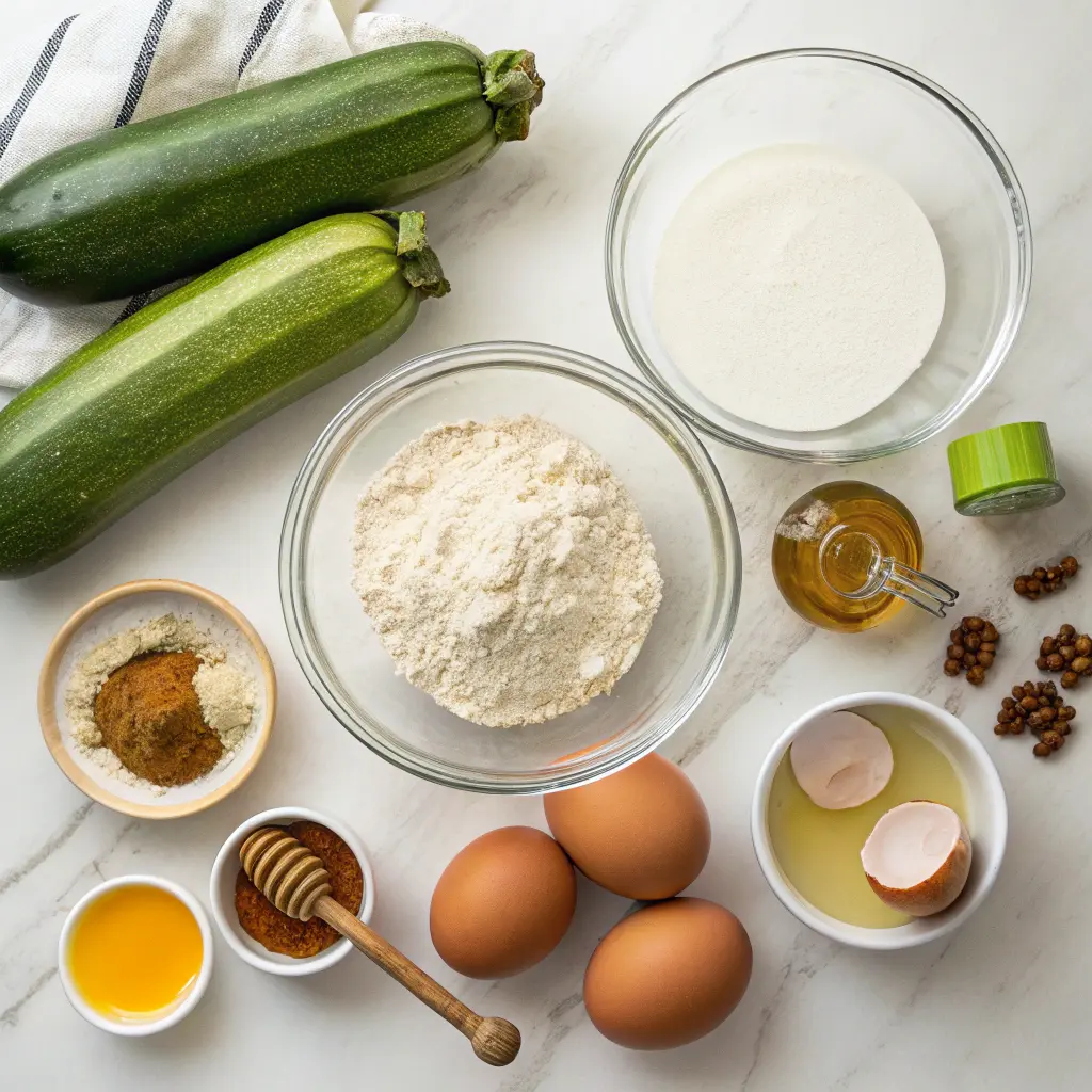 Ingredients for healthy zucchini bread recipe