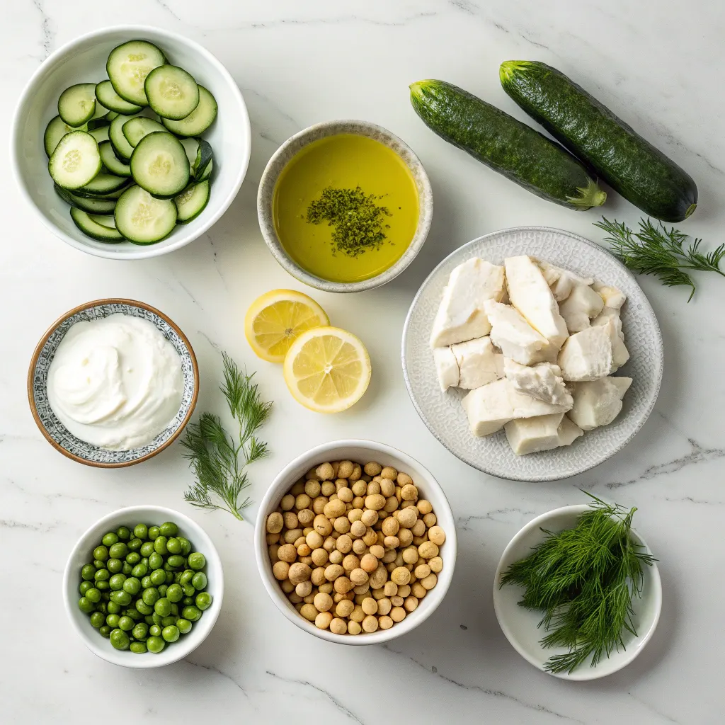 Ingredients for high protein cucumber salad
