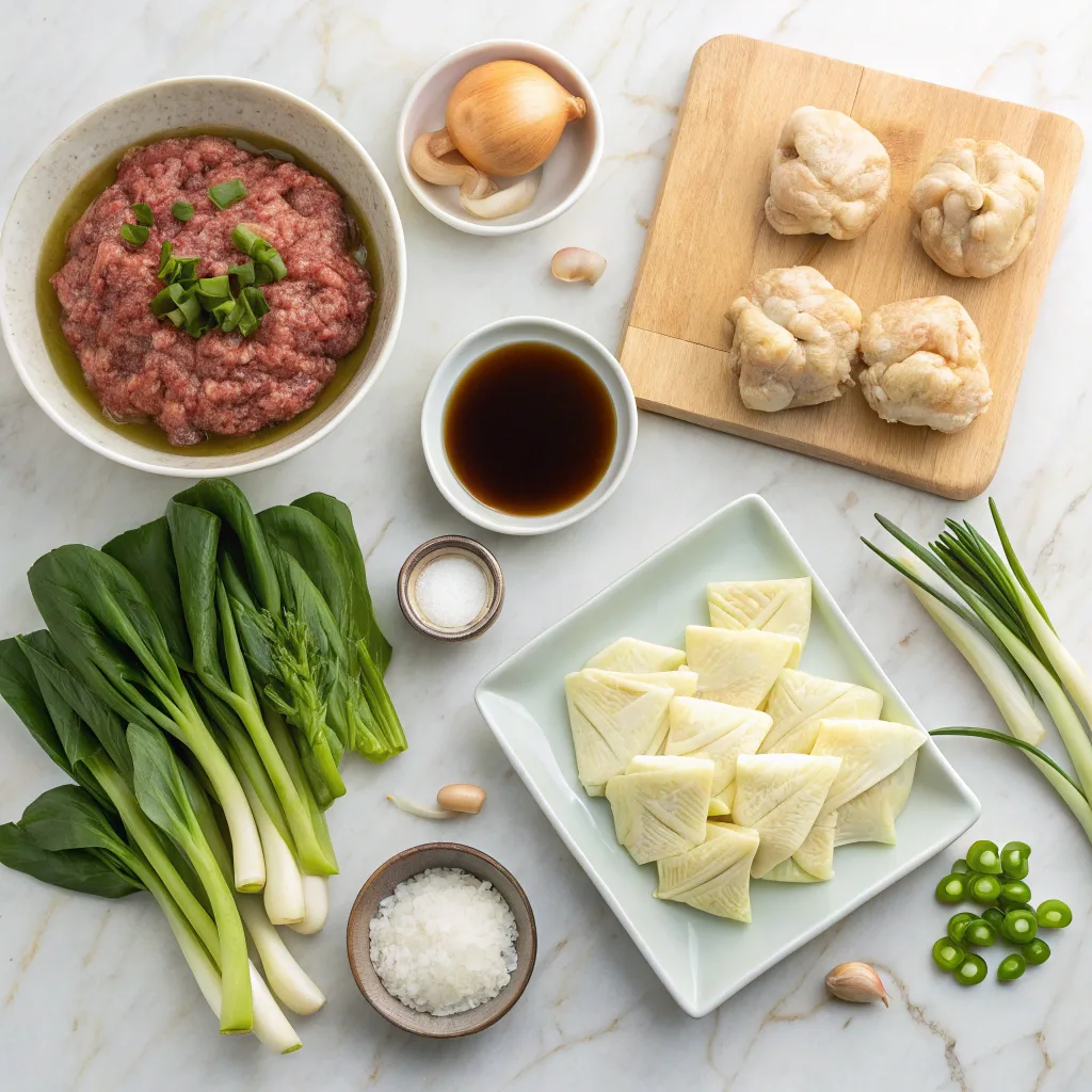 Ingredients for wonton soup recipe