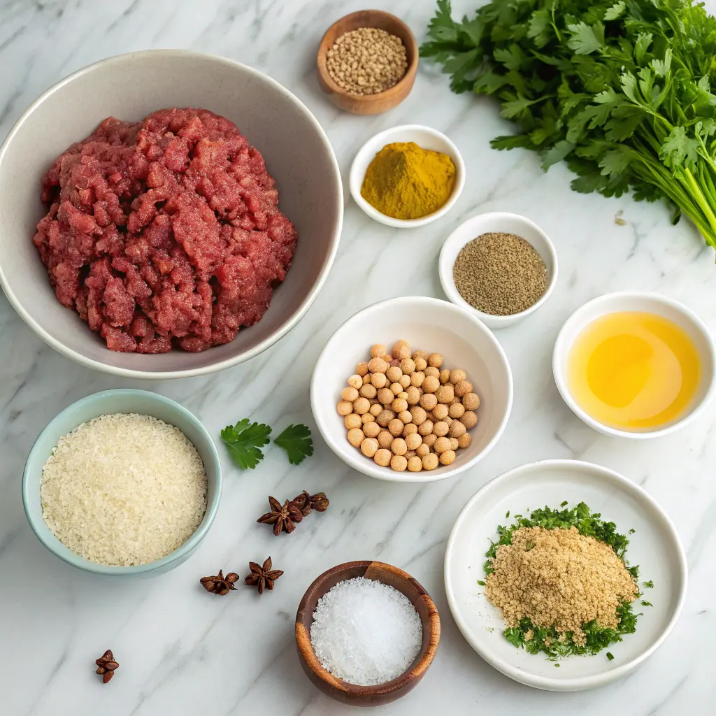 Ingredients for Lebanese kibbeh balls