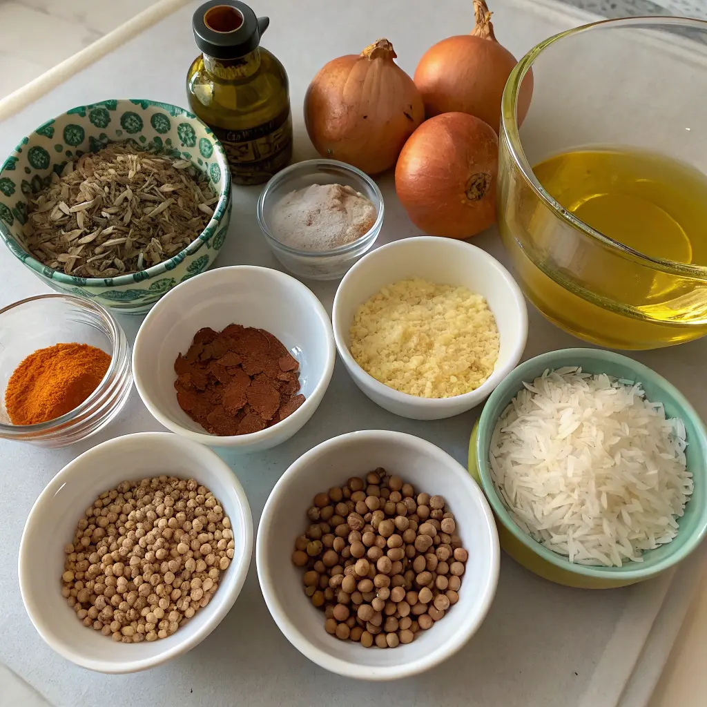 Ingredients for Lebanese mujadara recipe