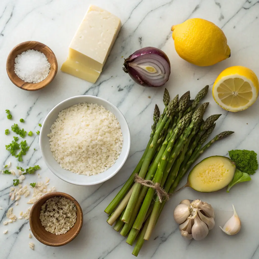 Ingredients for lemon-asparagus risotto
