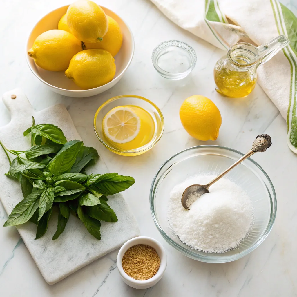 Ingredients for lemon basil sorbet