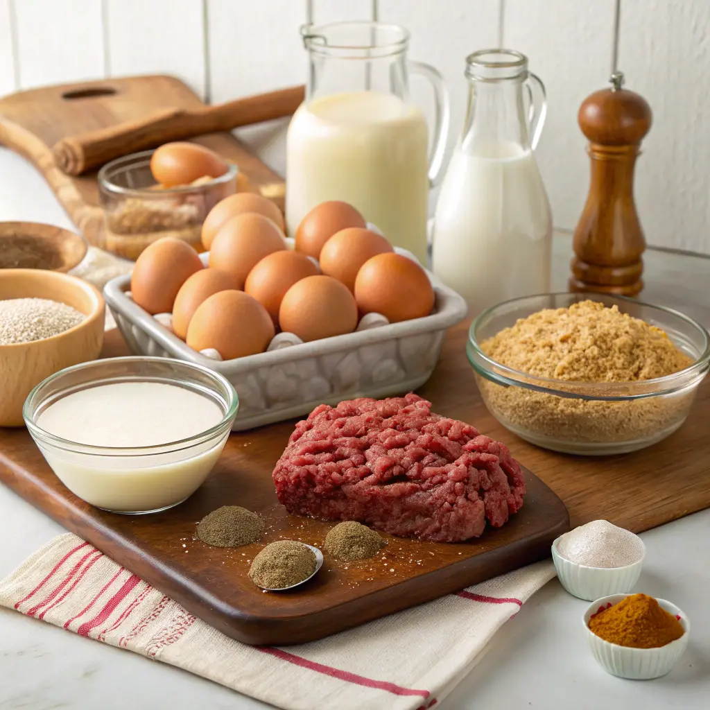 Ingredients for meatloaf with brown gravy