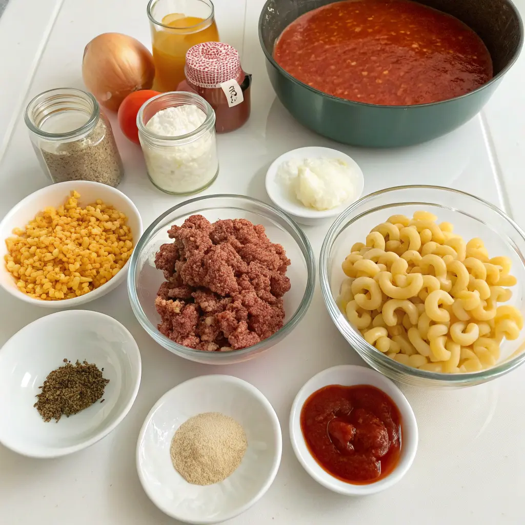 Ingredients for American goulash recipe