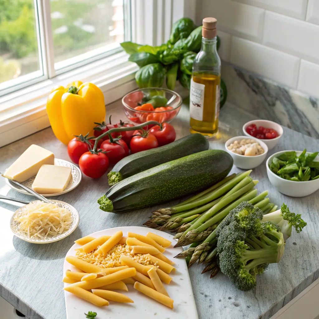 Ingredients for pasta primavera