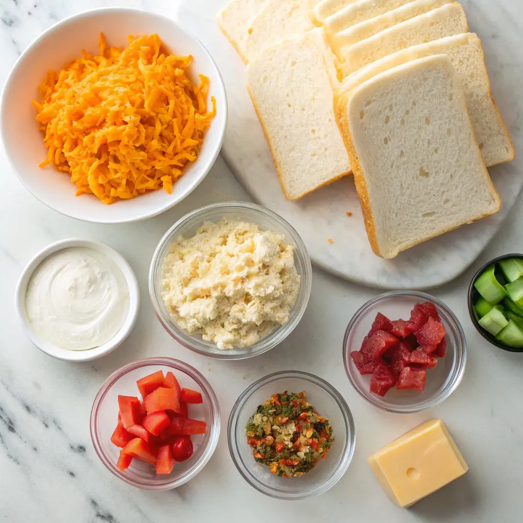 Ingredients for pimiento cheese sandwiches